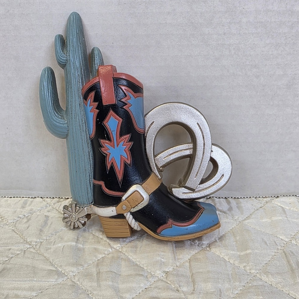 Vintage Wall Art Cowboy Boots Kitsch Southwestern Plaque Cactus Western Cowgirl
